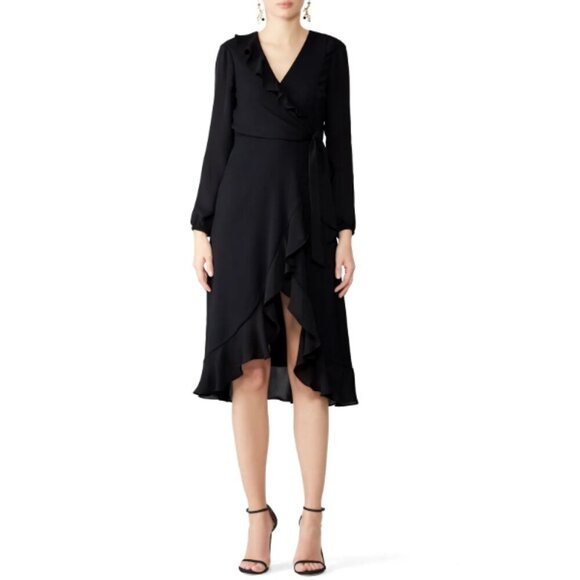 Parker Dresses & Skirts - Parker NY Dress Womens Size 4 Black Hi-Low Ruffle Elegant Long Sleeve